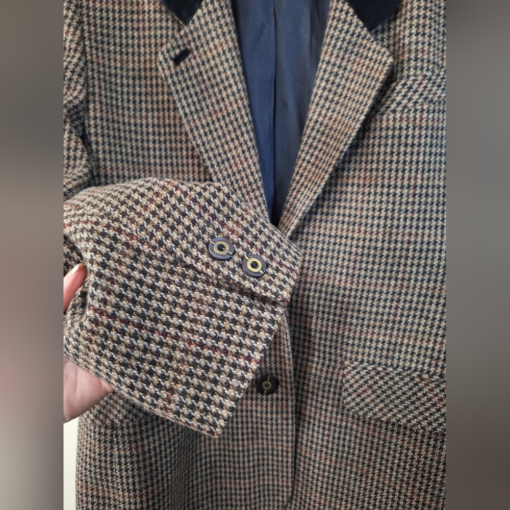 Vintage 90s Jessica Petite Tweed Houndstooth Velvet Collar Wool Blend Blazer 8 - Picture 11 of 12